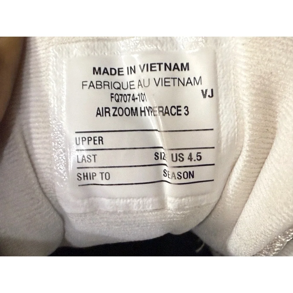 Nike‎ Air Zoom Hyperace 3 White Black Gum Volleyball Shoes FQ7074-101 Kids 4.5